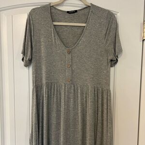 Gray Cotton Swing Dress with Pockets